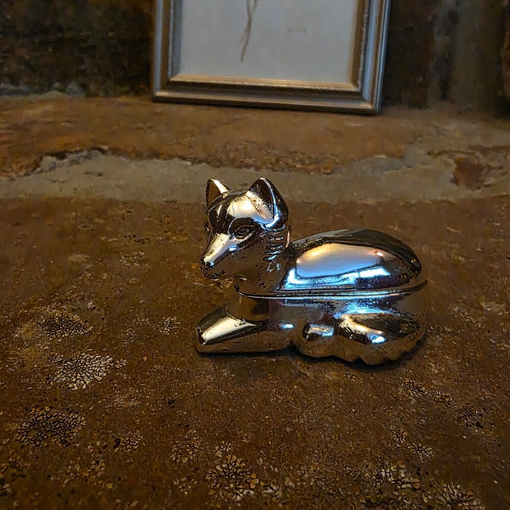 Fox Salt Spice Cellar Silver Tone Made in Japan Tiny trinket box Kitchen Decor